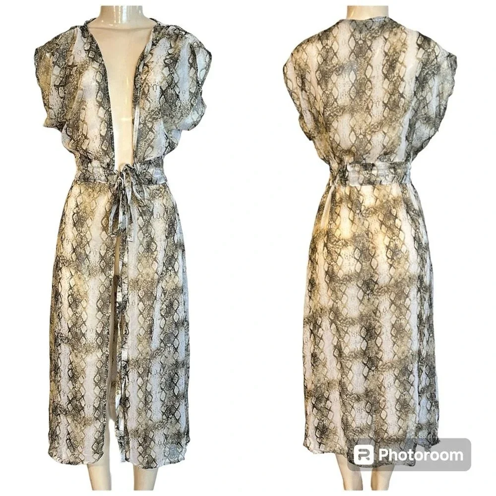 Rachel Rachel Roy Snakeskin Print Swim Cover Up Womens S/M/L Sheer Tie